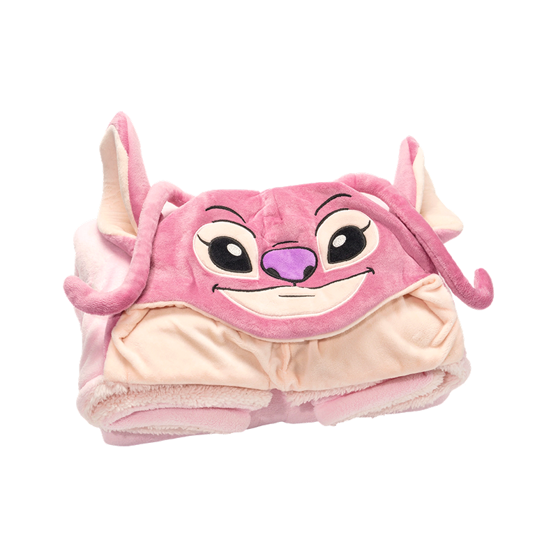 ผ้าห่มตุ๊กตามีฮู้ดลายการ์ตูนสีชมพู